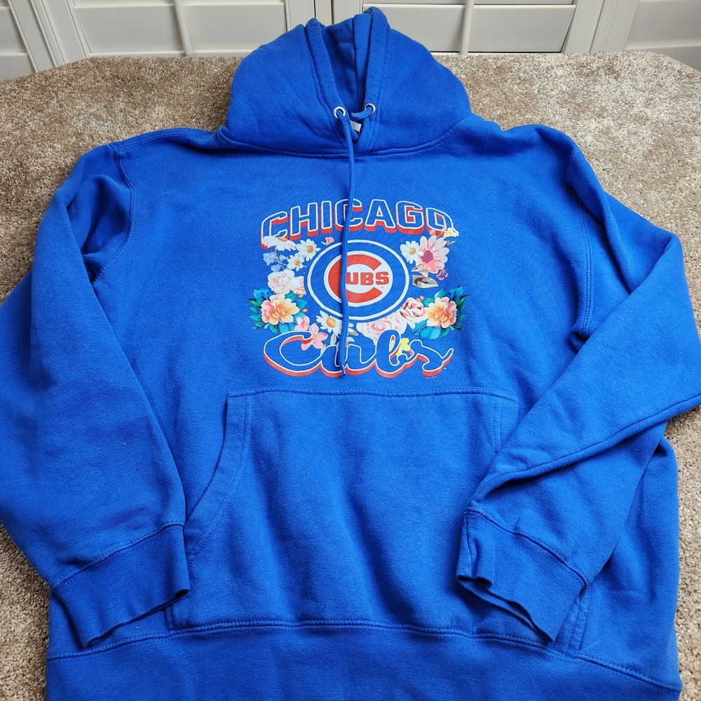 GIII 4Her Chicago Cubs Floral Graphic Hoodie Blue MLB Sweatshirt Womens Large